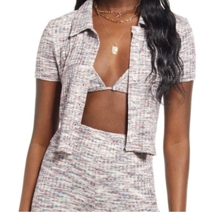 NWT‎ BP. Button Up Shirt & Bralette set, space dyed, blue purple marl, size 2X